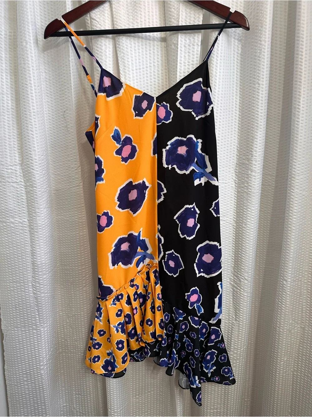 Alivia Two-Tone Floral Slip Mini Dress in Mustard and Black